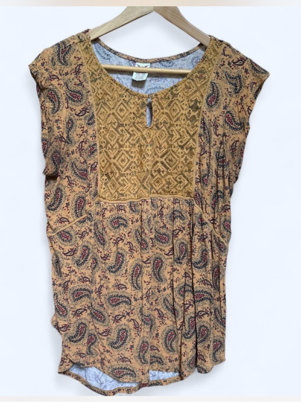 Faded Glory Mustard Paisley Embroidered Scoop Neck Tunic